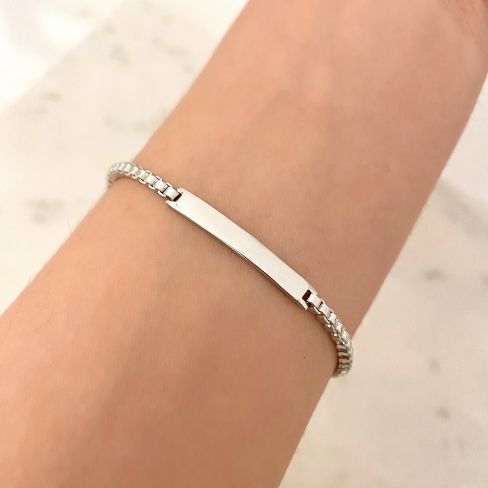 925 Sterling Silver Bar Bracelet Box Chain Bracelet Dainty Minimalist Bracelet